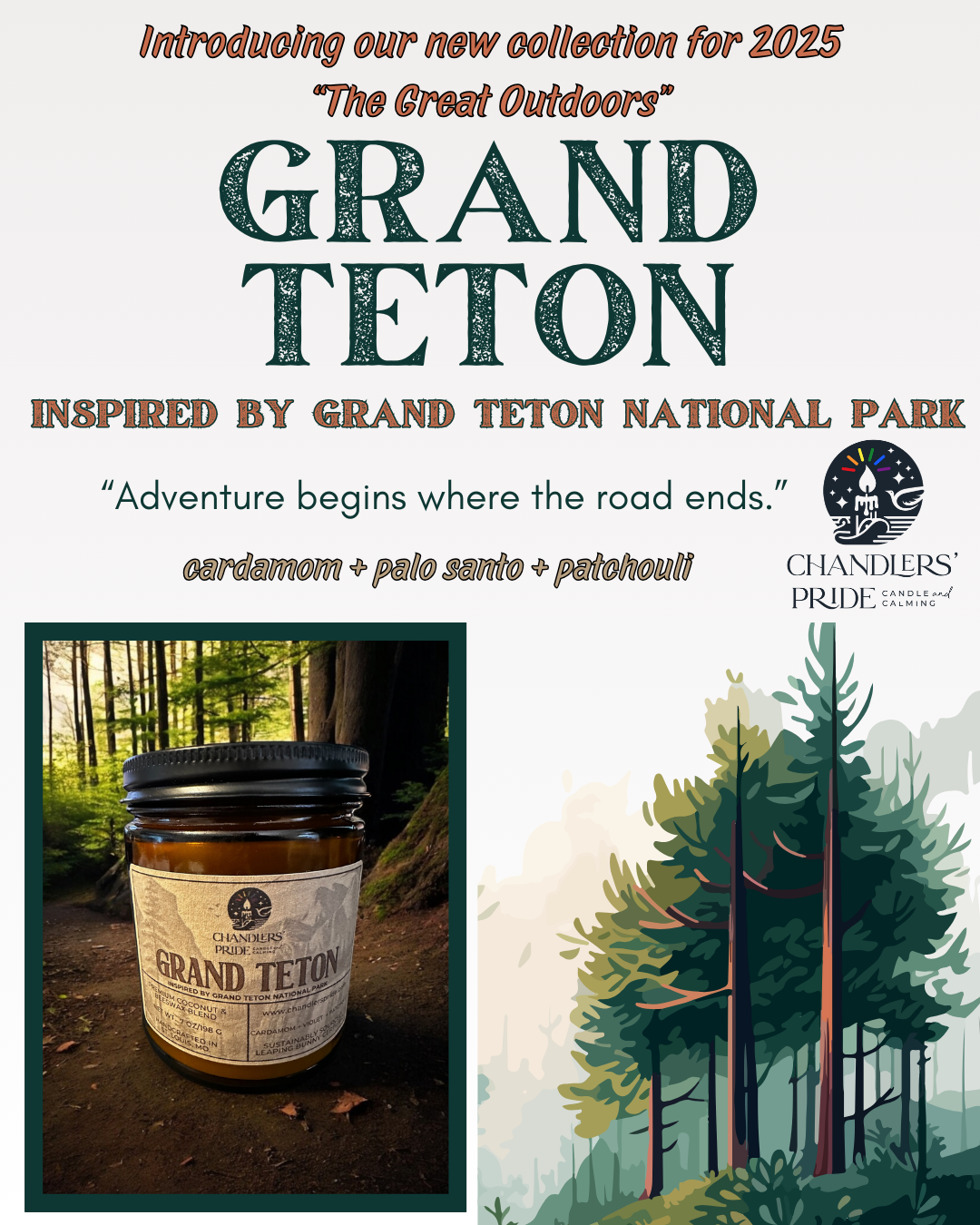 A Grand Teton candle in the woods