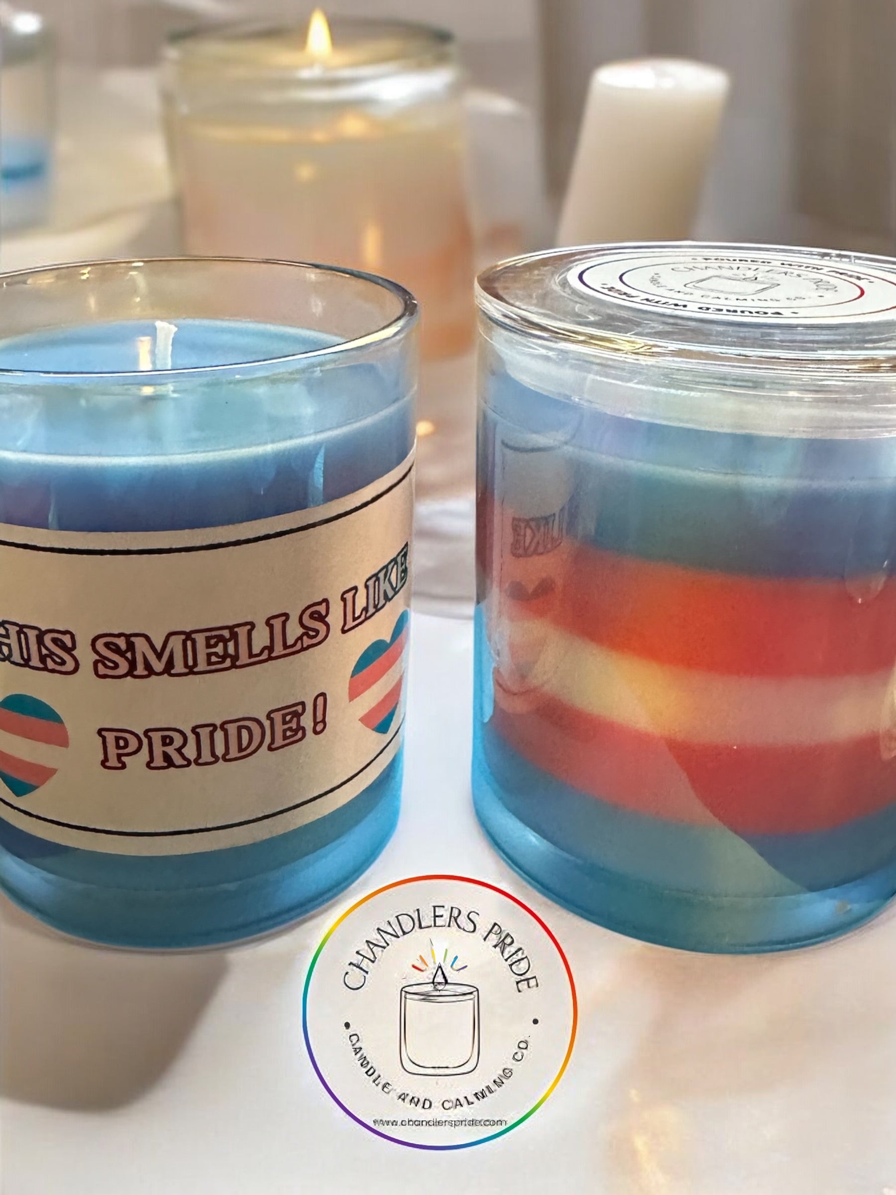 Trans Pride Candles in a colorful layered calendar